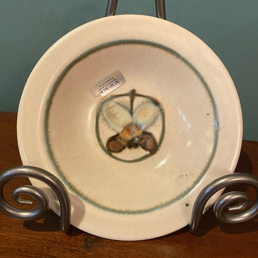 Vintage North Carolina Glazed Pottery Bowl With Butterfly